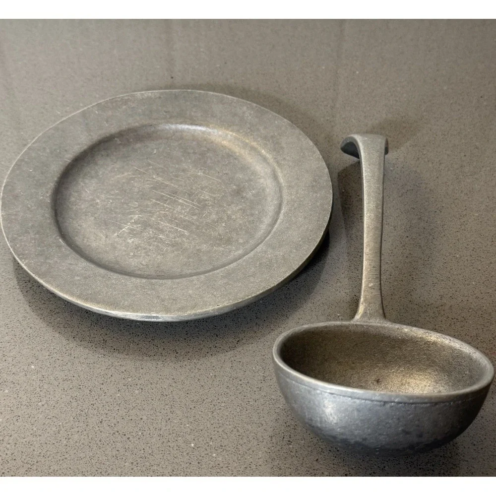 VTG Lot of 2 Ladle By Carson & Plate Craft American By Bon Chef Pewter Look MCM